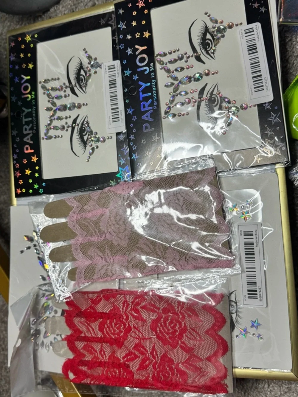 Festival face jewelers and gloves bundle